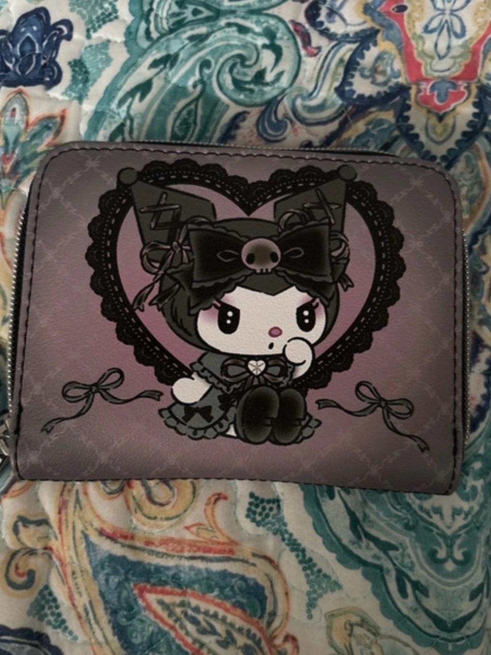 Loungely/Sanrio Kuromi Gothic Heart Zip Wallet - Purple & Black (NWOT)